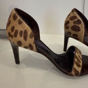 Ralph Lauren Collection Purple Label Smyria Leopard Print Heel Size 7 Sandal